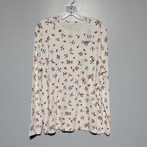 Kim Rogers Floral Long Sleeve 100% Cotton Womens Crew Top - Size XXL NWT Holiday